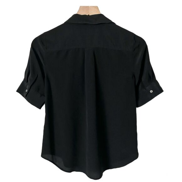 J.Crew Short Sleeve 100% Silk Button Down Blouse in Black Size PXS - Picture 2 of 4